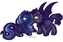 Size: 832x556 | Tagged: safe, artist:soulwarri0r, princess luna, bat pony, pony, g4, night guard