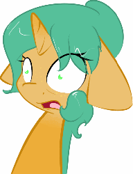 Size: 388x503 | Tagged: safe, artist:kryptchild, artist:vixyhooves, snails, ask glitter shell, g4, alternate hairstyle, animated, eyes, glitter shell, horrified, male, reaction image, scared, shock, solo, trap