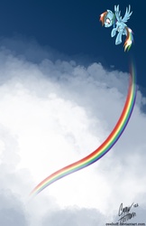 Size: 792x1224 | Tagged: safe, artist:ceehoff, rainbow dash, g4, cloud, cloudy, female, flying, rainbow, rainbow trail, solo