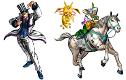 Size: 1000x640 | Tagged: safe, fancypants, peewee, spike, horse, human, g4, barely pony related, johnny joestar, jojo's bizarre adventure, recolor, slow dancer, stand, tusk (stand), tusk act 1, william zeppeli