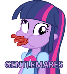 Size: 639x705 | Tagged: safe, artist:tiarawhy, edit, twilight sparkle, equestria girls, g4, my little pony equestria girls, bacon, derp, female, gentlemen, image macro, mentlegen, omnivore twilight, simple background, solo, team fortress 2, transparent background