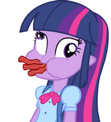 Size: 639x705 | Tagged: safe, artist:tiarawhy, edit, twilight sparkle, equestria girls, g4, my little pony equestria girls, bacon, derp, female, gentlemen, omnivore twilight, simple background, solo, transparent background, vector