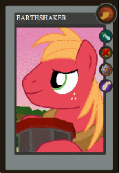 Size: 295x426 | Tagged: safe, artist:yudhaikeledai, part of a set, big macintosh, earth pony, pony, g4, animated, dota 2, earthshaker, grin, male, part of a series, ponified dota 2 cards, solo, stallion