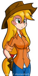 Size: 355x694 | Tagged: safe, artist:kurus22, applejack, human, g4, clothes, female, gloves, humanized, simple background, solo, transparent background