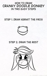 Size: 500x804 | Tagged: safe, artist:el-yeguero, cranky doodle donkey, donkey, frog, g4, black and white, bust, cannot unsee, first you draw a circle, grayscale, how to draw an owl meme, ironic tutorial, kermit the frog, male, meme, mind blown, monochrome, portrait, simple background, the muppets, tutorial, white background