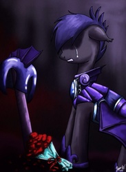 Size: 704x960 | Tagged: safe, artist:jasper77wang, bat pony, pony, g4, crying, grave, night guard, sad