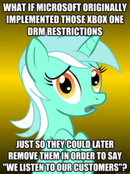 Size: 623x832 | Tagged: safe, lyra heartstrings, g4, conspiracy lyra, exploitable meme, image macro, meme, xbox one