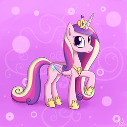 Size: 2000x2000 | Tagged: dead source, safe, artist:polkin, princess cadance, alicorn, pony, g4, crown, female, folded wings, jewelry, mare, raised hoof, regalia, signature, solo, wings