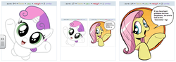 Size: 798x285 | Tagged: safe, idw, fluttershy, sweetie belle, friendship is magic #3, g4, my little pony: friendship is magic (idw), bad advice fluttershy, cute, diabetes, diasweetes, exploitable meme, heart attack, implied heart attack, juxtaposition, juxtaposition win, juxtaposition winception