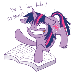 Size: 693x685 | Tagged: safe, artist:sion, twilight sparkle, g4, book, derp, female, solo, that pony sure does love books, twilight snapple