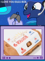 Size: 563x769 | Tagged: safe, princess luna, gamer luna, g4, box, egg (food), egg carton, exploitable meme, food, gamer meme, pun, tv meme, xbox