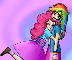 Size: 643x542 | Tagged: safe, artist:asdf314159265, pinkie pie, rainbow dash, equestria girls, g4, duo, female, hug, humanized, lesbian, ship:pinkiedash, shipping