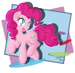 Size: 2480x2421 | Tagged: safe, artist:danmakuman, pinkie pie, earth pony, pony, g4, abstract background, colored pupils, cute, diapinkes, female, looking at you, mare, open mouth, solo