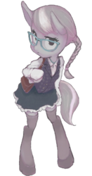 Size: 314x600 | Tagged: safe, artist:conoghi, silver spoon, earth pony, anthro, g4, bipedal, clothes, explicit source, female, glasses, pixiv, simple background, solo, transparent background