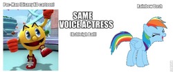 Size: 773x326 | Tagged: safe, rainbow dash, g4, ashleigh ball, exploitable meme, pac-man, same voice actor, text, wrong