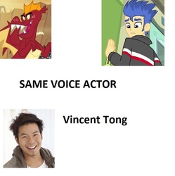 Size: 715x718 | Tagged: safe, flash sentry, garble, human, equestria girls, g4, my little pony equestria girls, english, exploitable meme, irl, irl human, photo, same voice actor, vincent tong, voice actor