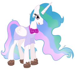 Size: 3890x3669 | Tagged: dead source, safe, artist:lolepopenon, princess celestia, alicorn, pony, g4, clothes, female, high res, mare, messy mane, simple background, sleep mask, slippers, solo, tired, transparent background