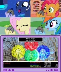 Size: 782x918 | Tagged: safe, babs seed, fluttershy, princess luna, rainbow dash, pegasus, pony, gamer luna, g4, 4 player meme, exploitable meme, female, final fantasy, gamer babs, gamer meme, gamerdash, gamershy, kamen rider, kamen rider wizard, mare, meme, tv meme