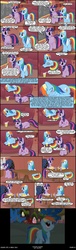 Size: 992x3260 | Tagged: safe, artist:skipsy, rainbow dash, twilight sparkle, comic:dawn of a new day, g4, blushing, comic, female, golden oaks library, lesbian, library, magic, ship:twidash, shipping