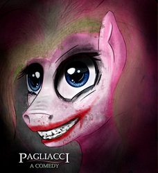 Size: 540x593 | Tagged: safe, artist:akurion, pinkie pie, earth pony, pony, g4, blood, blue eyes, cover, fanfic, female, pinkie joker, solo, teeth, the joker