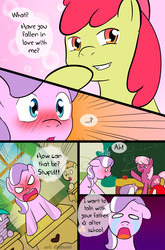 Size: 792x1200 | Tagged: safe, artist:caluriri, apple bloom, cheerilee, diamond tiara, sweetie belle, twist, earth pony, pony, g4, comic, diamond tsundiara, female, filly, foal, lesbian, mare, ponyville schoolhouse, ship:diamondbloom, shipping, tsundere