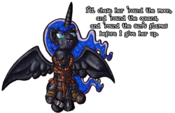 Size: 1817x1174 | Tagged: safe, artist:darkone10, nightmare moon, g4, crossover, female, khan, khan noonien singh, parody, solo, star trek