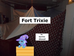 Size: 4608x3456 | Tagged: safe, artist:bucky, trixie, pony, unicorn, g4, blanket fort, female, high res, mare, ponies in real life, sign, solo