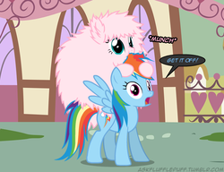 Size: 650x500 | Tagged: safe, artist:mixermike622, rainbow dash, oc, oc:fluffle puff, pegasus, pony, tumblr:ask fluffle puff, g4, female, mare, nom