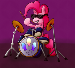 Size: 1000x900 | Tagged: safe, artist:senx, pinkie pie, g4, drums, female, musical instrument, solo, sunglasses