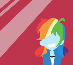 Size: 822x728 | Tagged: safe, artist:typhwosion, rainbow dash, equestria girls, g4, abstract background, female, lineless, minimalist, modern art, smiling, solo, wallpaper
