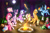 Size: 2592x1728 | Tagged: safe, artist:tzelly-el, angel bunny, applejack, fluttershy, gummy, opalescence, owlowiscious, peewee, pinkie pie, rainbow dash, rarity, spike, tank, twilight sparkle, winona, alicorn, pony, g4, bathrobe, book, campfire, camping, clothes, female, food, gem, hair curlers, mane seven, mane six, mare, marshmallow, moon, raritea, robe, s'mores, tea, toasted marshmallow, toasting, twilight sparkle (alicorn)