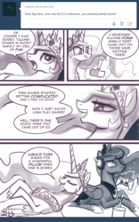 Size: 500x802 | Tagged: safe, artist:johnjoseco, princess celestia, princess luna, alicorn, pony, ask princess molestia, gamer luna, princess molestia, g4, comic, controller, drink, glasses, joystick, straw