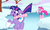 Size: 1000x600 | Tagged: safe, artist:lelittleluna, pinkie pie, twilight sparkle, earth pony, pony, unicorn, g4, my little pony: friendship is magic, winter wrap up, clothes, duo, female, floppy ears, ice, ice skates, ice skating, mare, saddle, scarf, scene interpretation, snow, unicorn twilight, vest, weather team, winter, winter wrap up vest