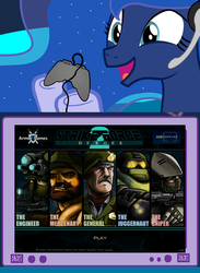 Size: 563x769 | Tagged: safe, princess luna, gamer luna, g4, exploitable meme, gamer meme, gun, strike force heroes, tv meme