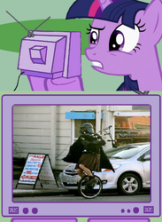 Size: 563x769 | Tagged: safe, twilight sparkle, human, pony, unicorn, g4, bagpipes, darth vader, exploitable meme, horn, musical instrument, star wars, tv meme, unicycle, wat