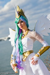 Size: 421x630 | Tagged: safe, artist:littlekiddens, princess celestia, human, g4, cosplay, irl, irl human, photo, scroll, solo