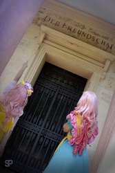 Size: 427x640 | Tagged: safe, artist:luminacosplay, artist:stunt-sheep, artist:xiiiluminaxiii, cup cake, fluttershy, human, g4, cosplay, german, irl, irl human, photo