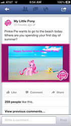 Size: 640x1136 | Tagged: safe, pinkie pie, starfish, g4, beach, brushable, facebook, female, irl, photo, toy