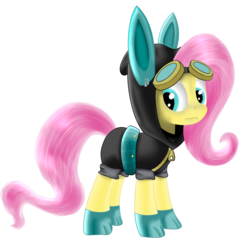 Size: 2000x2000 | Tagged: safe, artist:dragonfoorm, fluttershy, pegasus, pony, g4, bunny ears, clothes, dangerous mission outfit, female, goggles, hoodie, mare, simple background, solo, transparent background