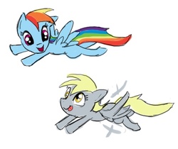 Size: 655x549 | Tagged: safe, artist:moronsonofboron, derpy hooves, rainbow dash, g4, filly, flying