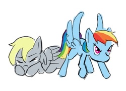 Size: 521x377 | Tagged: safe, artist:moronsonofboron, derpy hooves, rainbow dash, g4, filly, protecting