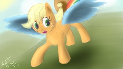 Size: 1600x900 | Tagged: safe, artist:im not sue, applejack, fanfic:those blue wings, g4, fanfic, female, solo