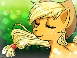 Size: 1024x768 | Tagged: safe, artist:princesssilverglow, applejack, g4, eyes closed, female, portrait, solo