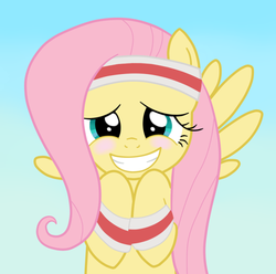 Size: 659x655 | Tagged: safe, artist:fluttershyfree, fluttershy, g4, hurricane fluttershy, blushing, cute, female, headband, solo, wristband