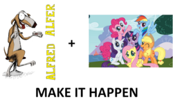 Size: 1506x944 | Tagged: safe, applejack, fluttershy, pinkie pie, rainbow dash, rarity, twilight sparkle, g4, alfred alfer, cigarette, emily youcis, exploitable meme, make it happen