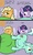 Size: 850x1440 | Tagged: safe, artist:flavinbagel, applejack, lyra heartstrings, twilight sparkle, pony, g4, comic, female, lyra plushie, plothole plush lyra, plushie, sleeping bag, sleepover, twilight sparkle is not amused, unamused