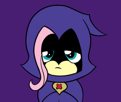 Size: 669x561 | Tagged: safe, artist:fluttershyfree, fluttershy, g4, cosplay, crossover, female, raven (dc comics), solo, teen titans