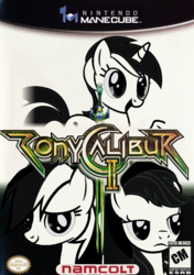 Size: 640x908 | Tagged: safe, artist:nickyv917, applejack, lyra heartstrings, rainbow dash, g4, esrb, gamecube, namco, parody, soul calibur, soul calibur 2, t rating