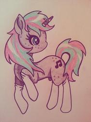 Size: 768x1024 | Tagged: safe, artist:violalala, oc, oc only, oc:knoeki, pony, unicorn, clothes, socks, solo