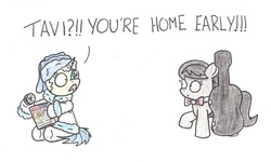 Size: 2120x1274 | Tagged: safe, artist:bobthedalek, bon bon, carrot top, dj pon-3, golden harvest, octavia melody, sweetie drops, vinyl scratch, earth pony, pony, unicorn, g4, caught, cello, clothes, cucumber, cucumber monocle, duo, female, magazine, misspelling, mud mask, musical instrument, robe